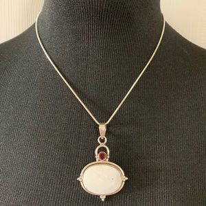 Handmade Tibetan Mother of Pearl and Garnet Necklace ~